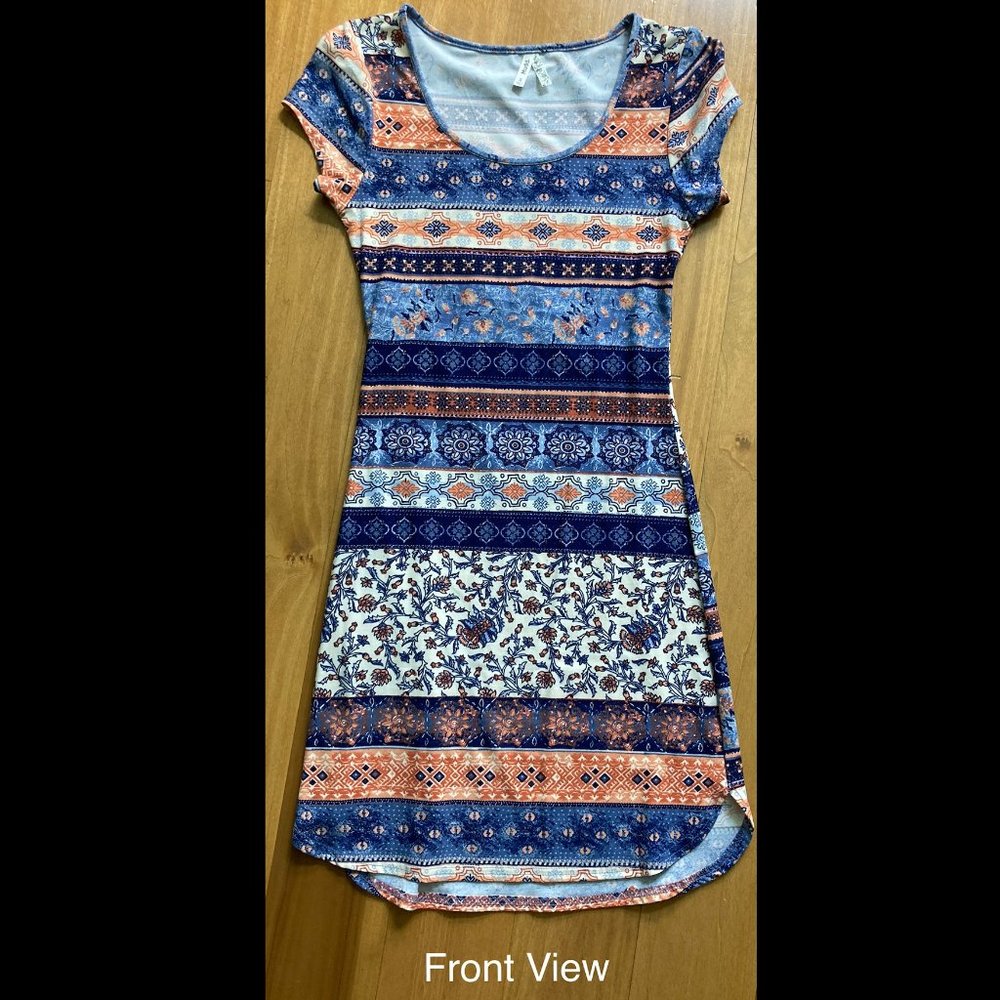 Mudd Mini Casual Dress, Blue Floral Pattern